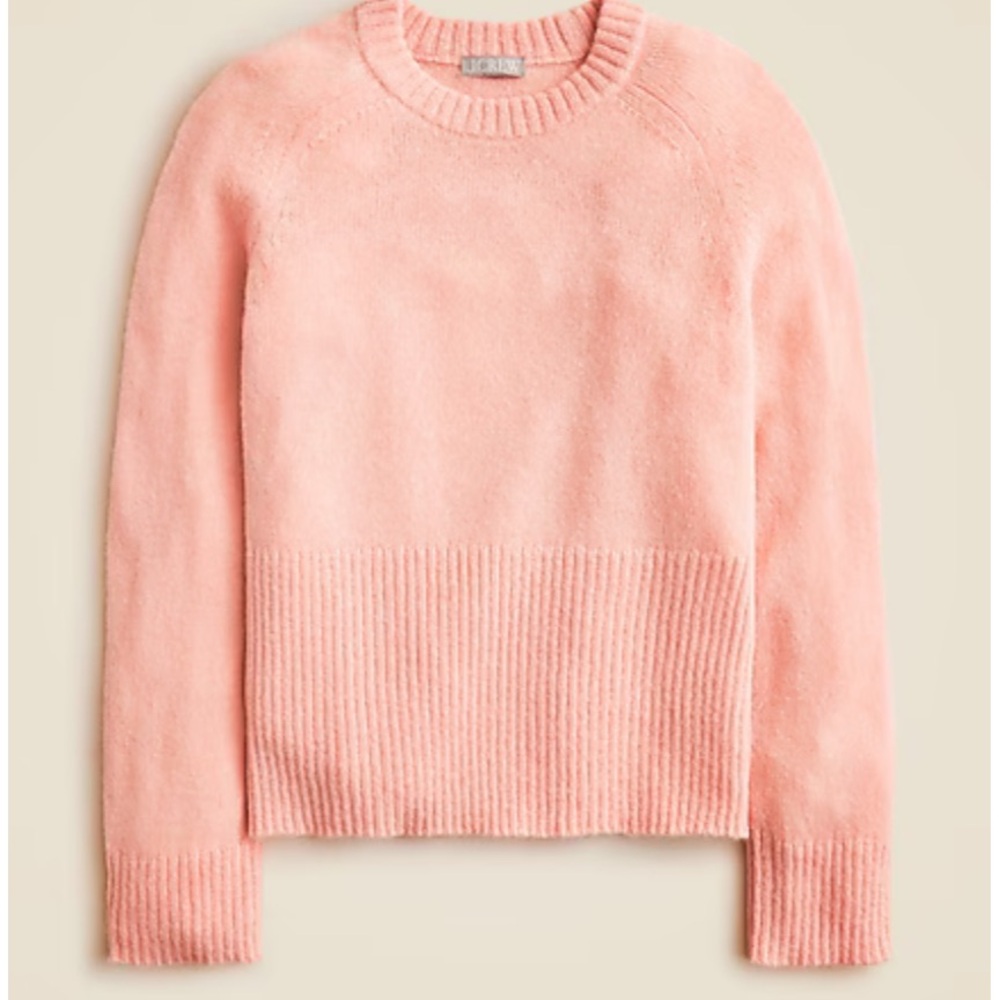J. Crew High Rib Crew Neck in Wool Blend Sweater. Peach.
